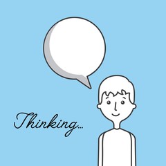 cartoon man smiling with thinking bubble over blue background. vector illustration