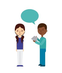 cartoon people standing with speech bubble. vector illustration