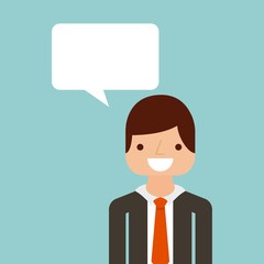 cartoon man smiling with thinking bubble over blue background. vector illustration