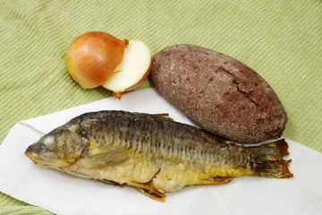 Fish, bread and onions.