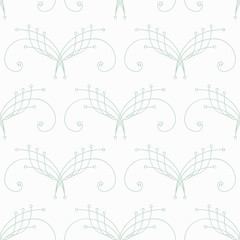 Elegant pastel blue thin line damask seamless pattern on white. Thin line decoration. Damask pattern. Seamless abstract background. Infinity geometric pattern. Vector illustration.