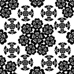 The stylized black seamless Sakura flower , Japanese symbolism  illustration.