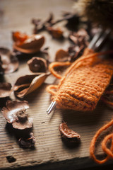 Orange woolen thread with knitted scarf 
