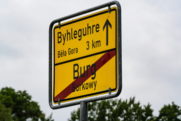 Ortsausgangsschild des Spreewalddorfes Burg