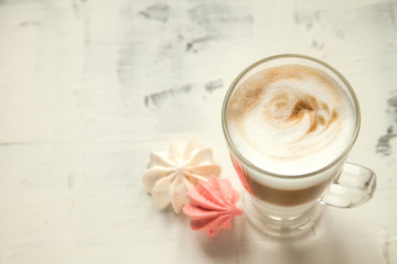 Breakfast coffee and cookie on a white background