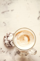 Breakfast coffee and cookie on a white background