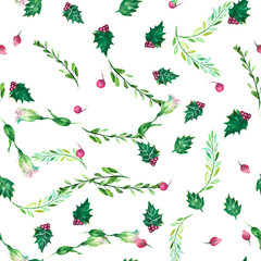 Christmas botanical watercolor pattern - 127519618