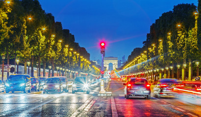 Paris, Champs Elysees. Night scene. France.