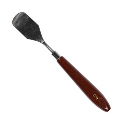 painting tools, metal spatula and brush isolated on white