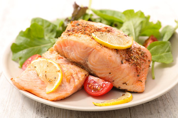grilled salmon fish with salad