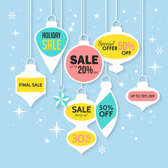 Naklejka premium Christmas sale banner and stickers design template. Vector illus