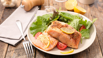 grilled salmon fish with salad