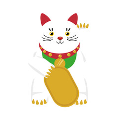 lucky cat hold coin japan icon vector illustration eps 10