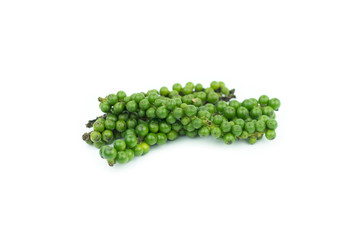 fresh green peppercorns isolated on white