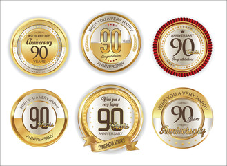 Anniversary retro vintage golden badges collection 30 years