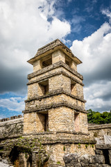 Fototapeta na wymiar Palace observatory tower at mayan ruins of Palenque - Chiapas, Mexico