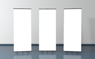Set of three blank roll up posters - vertical billboard for text