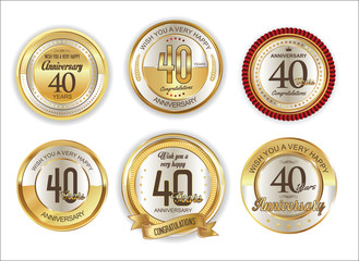 Anniversary retro vintage golden badges collection 30 years