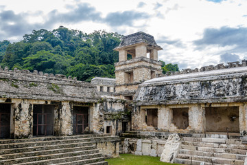 Palace and observatory at mayan ruins of Palenque - Chiapas, Mexico