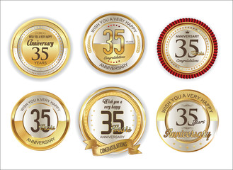 Anniversary retro vintage golden badges collection 30 years