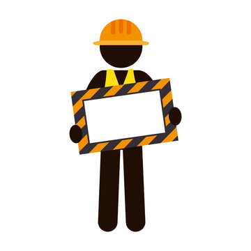 silhouette worker holding site under construction banner vector illustration eps 10