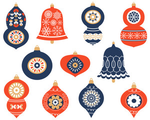 Christmas retro ornaments for greeting cards and invitations