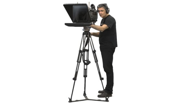 Cameraman and teleprompter. Full HD wide shot with alpha channel