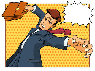 Businessman attacks. Retro style pop art © metrs