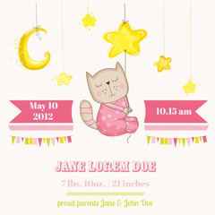 Baby Girl Cat Sleeping on a Star - Baby Shower or Arrival Card 