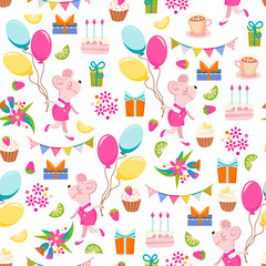 Birthday pattern with cartoon mouse.