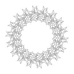 Christmas Wreath With Mistletoe Outline Icon Symbol Design. Vector Christmas illustration isolated on white background. Cartoon vector  holly berry decorative xmas Wreath with black outlines