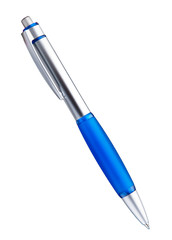 blue and metallic ballpoint pen isolated on a white background