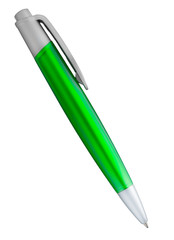 green ballpoint pen isolated on a white background