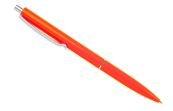 orange ballpoint pen isolated on a white background