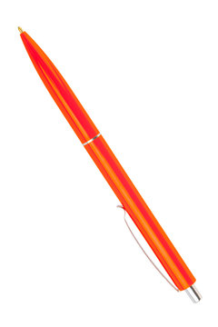 orange ballpoint pen isolated on a white background
