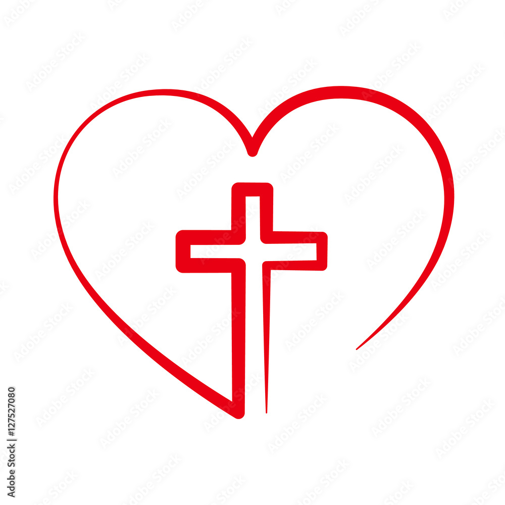 Wall mural christian cross inside in the heart. vector illustration. - Wall murals