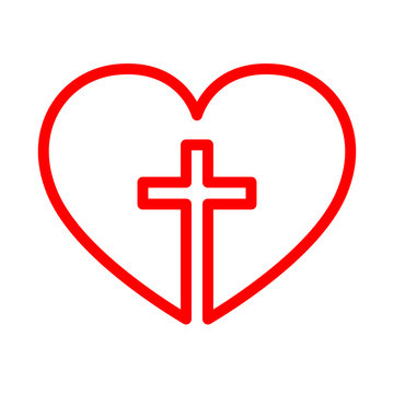 Christian cross inside in the heart. Vector illustration.