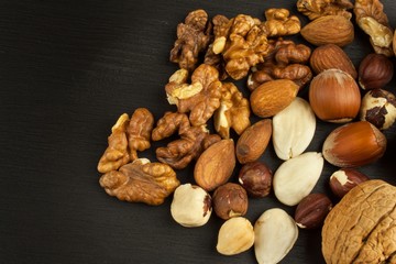 Super foods for human brain. Nuts on a wooden table. Walnuts
