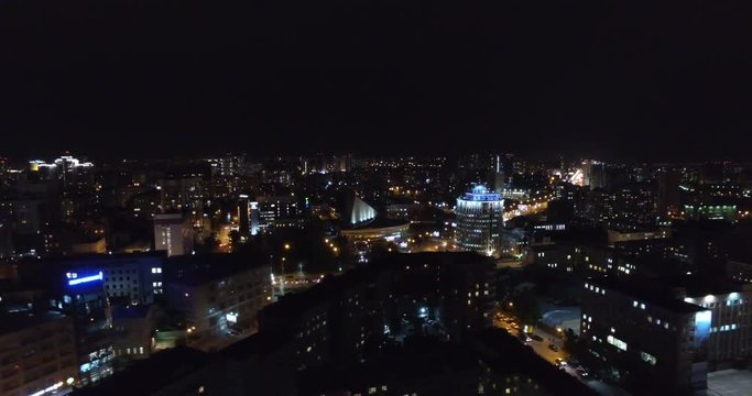 Night-time aerial shot of the City of Novosibirsk