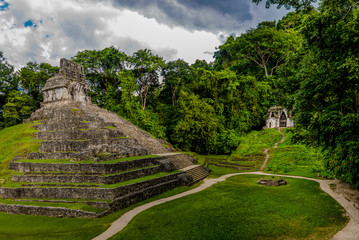 Temples of the Cross Group at mayan ruins of Palenque - Chiapas, Mexico