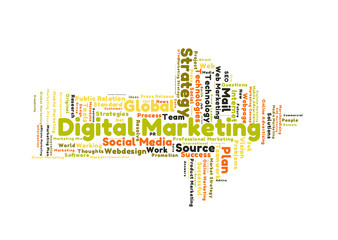Digital Marketing word cloud shaped as a arrow