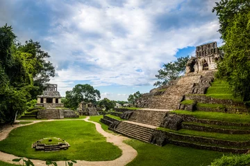 Foto op Plexiglas Temples of the Cross Group at mayan ruins of Palenque - Chiapas, Mexico © diegograndi