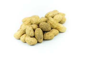 Dried peanuts isolated on white