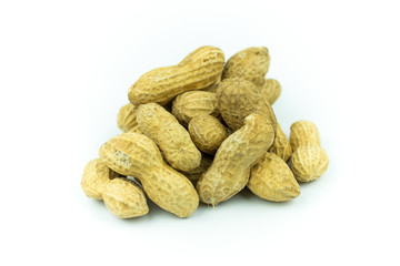 Dried peanuts isolated on white