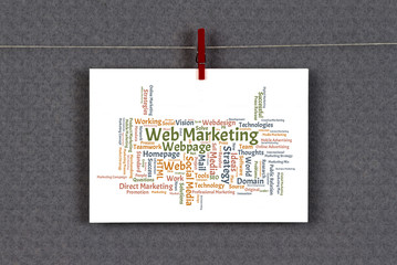 Webl Marketing word cloud on a business card pinned up on a board