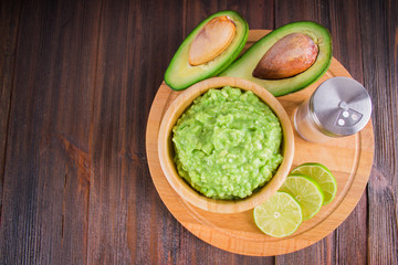 avocado Guacamole on molcajete real Mexican traditional procedur