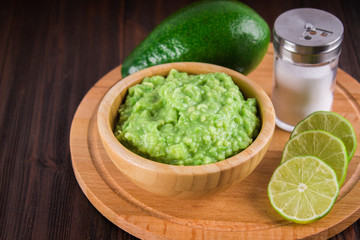 avocado Guacamole on molcajete real Mexican traditional procedur