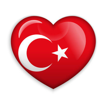 Love Turkey. Flag Heart Glossy Button
