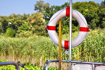 Lifebelt on Ship.Safety measures on board of a lake