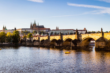 View of Prague Castle and Charles Bridge.Czech Republic.